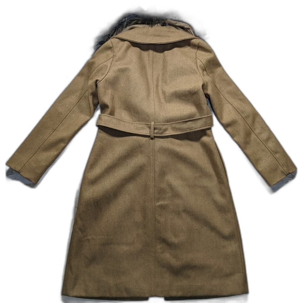 Wool Blend Penny lane Faux Fur Collar Belted Wrap Coat W/ S Brown LN/NWOT - Picture 4 of 13